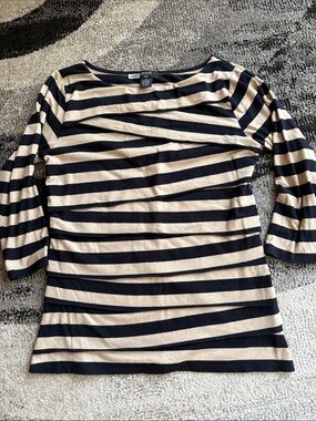 Verve Black Beige Striped Boatneck Tee size M